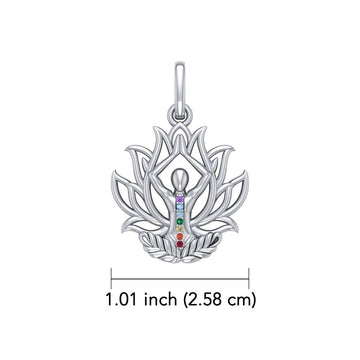 Yoga Lotus Position 14K White Gold Pendant with Chakra Gemstone WPD5023 - Jewelry